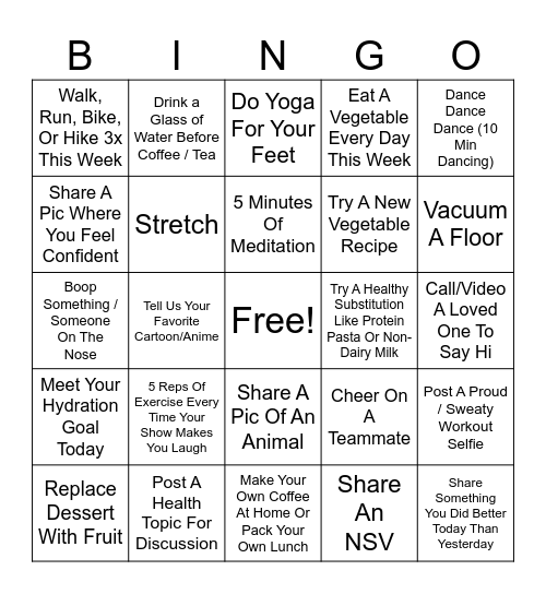 Team Mothman - Week 2 Bingo Card