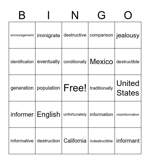 Untitled Bingo Card