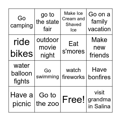 Dahlia's Summer Bucket List Bingo Card