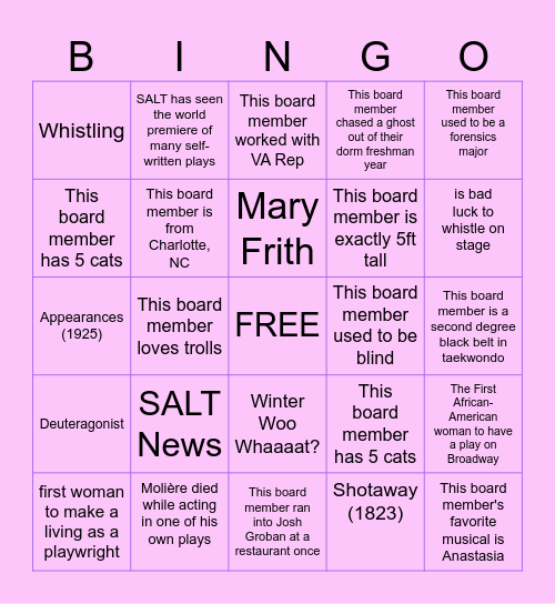 Salty Salty Bingo! Bingo Card