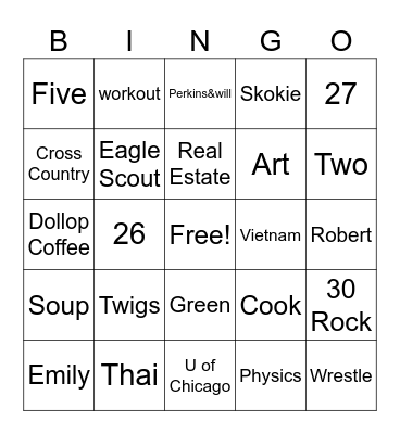 RACHEL & JOE Bingo Card