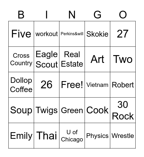 RACHEL & JOE Bingo Card
