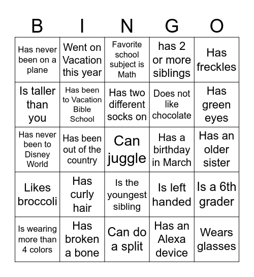 Someone who… Bingo Card