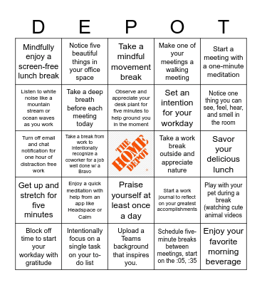 Internal Communications - Mindfulness Bingo Card