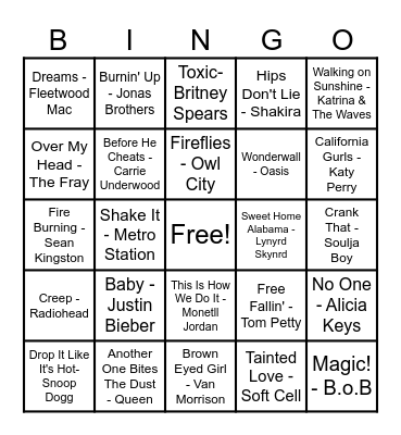 Music Bingo Card