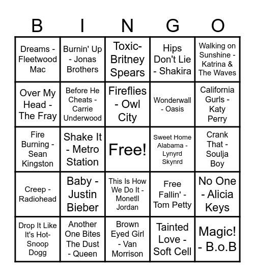 Music Bingo Card