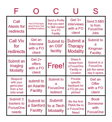 Focus on FOCUSONE Bingo Card
