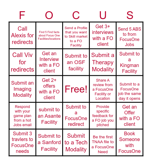 Focus on FOCUSONE Bingo Card