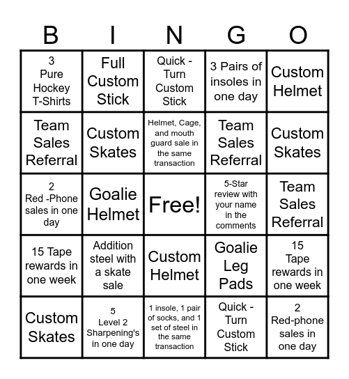 Pure Hockey Bingo Card