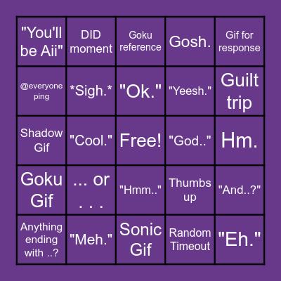 Blake Bingo Card