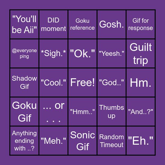 Blake Bingo Card