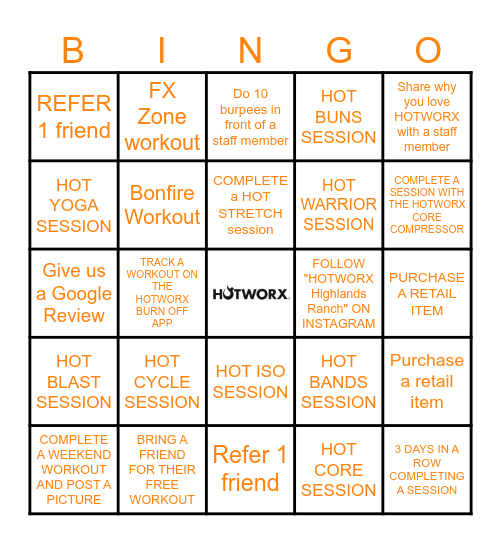 HOTWORX BINGO Card