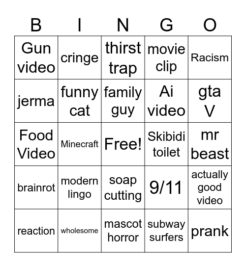 yt short bingo Card