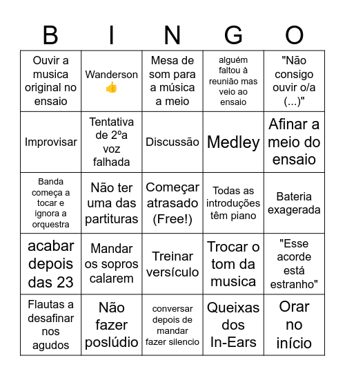 Bingo grupo de louvor Bingo Card