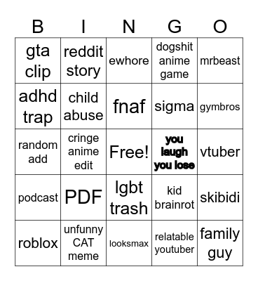 HELLNAH YOUTUBE SHORTS Bingo Card