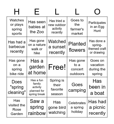 Hello Spring People Bingo Card