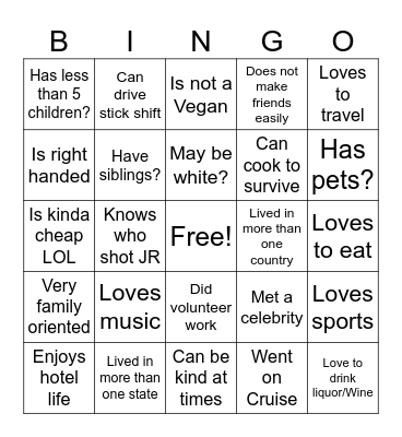 Gwen and Paul Bingo Card