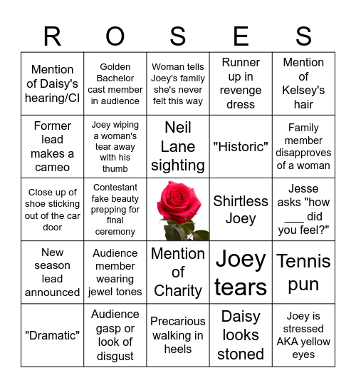 Joey's Final "Match" Bingo Card