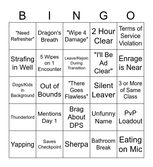 LFG Bingo Card