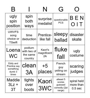UWVFS - Women FS Watch Party Bingo Card