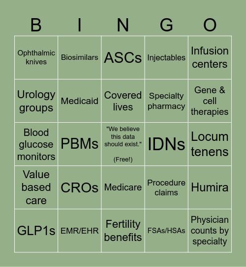 HEALTHCARE & LIFE SCIENCES Bingo Card