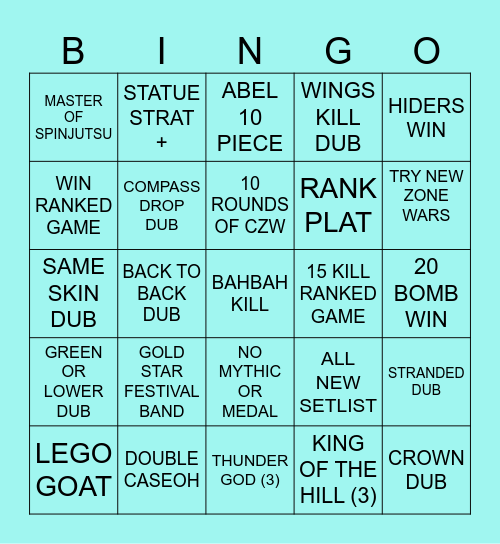 FORTNITE BINGO Card