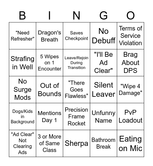 LFG Bingo Card
