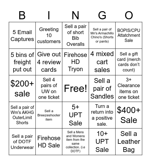 Duluth Bingo Card
