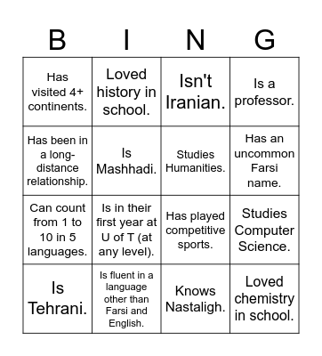 UTIRAN Nowruz Bingo! Find someone who... Bingo Card