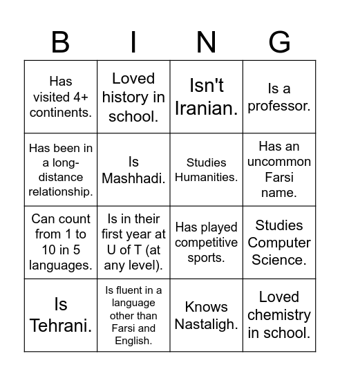 UTIRAN Nowruz Bingo! Find someone who... Bingo Card