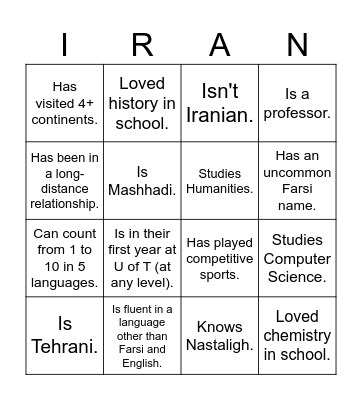 UTIRAN Nowruz Bingo! Find someone who... Bingo Card