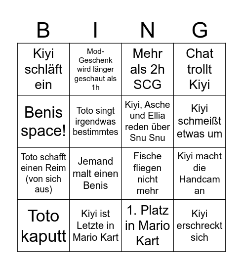 Kiyichu Bingo 1 Bingo Card