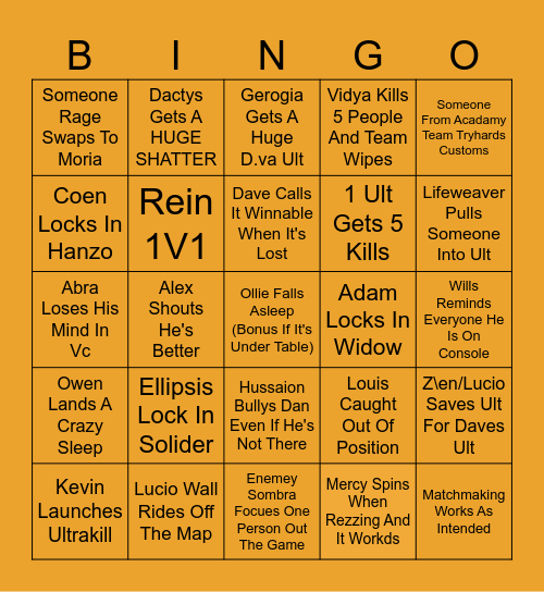 Overwatch Bingo Card