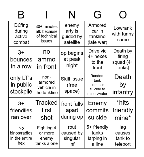 [ Ⓢ Ⓡ Ⓥ ] Tank larp bingo Card