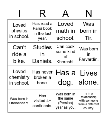 UTIRAN Nowruz 1403 Bingo! Find someone who... Bingo Card