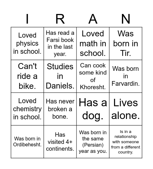 UTIRAN Nowruz 1403 Bingo! Find someone who... Bingo Card