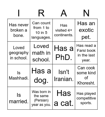 UTIRAN Nowruz 1403 Bingo! Find someone who... Bingo Card