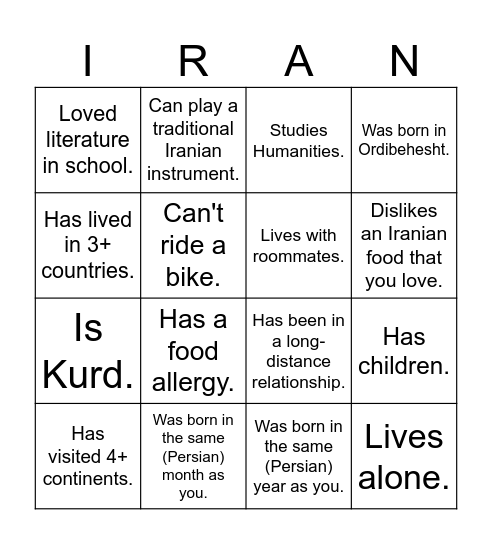 UTIRAN Nowruz 1403 Bingo! Find someone who... Bingo Card