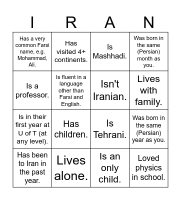 UTIRAN Nowruz 1403 Bingo! Find someone who... Bingo Card