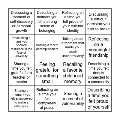 Empathy Bingo Card