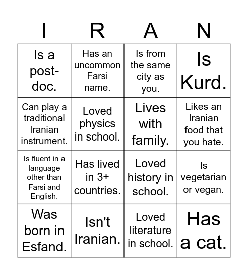 UTIRAN Nowruz 1403 Bingo! Find someone who... Bingo Card