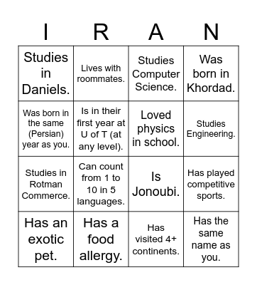 UTIRAN Nowruz 1403 Bingo! Find someone who... Bingo Card