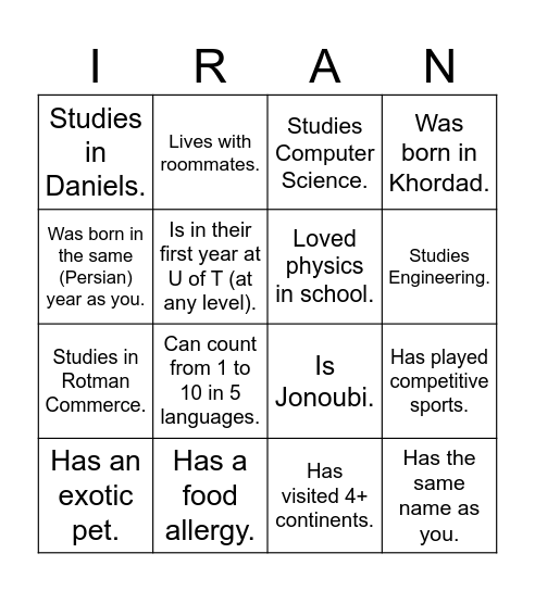 UTIRAN Nowruz 1403 Bingo! Find someone who... Bingo Card