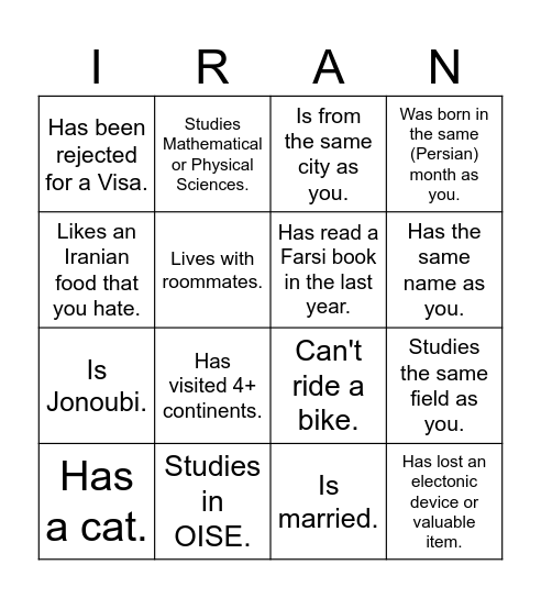 UTIRAN Nowruz 1403 Bingo! Find someone who... Bingo Card