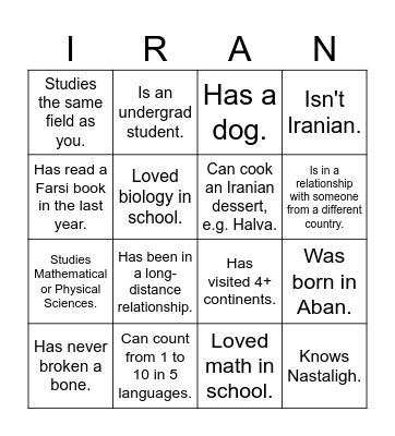 UTIRAN Nowruz 1403 Bingo! Find someone who... Bingo Card