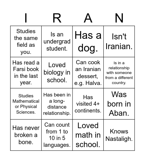 UTIRAN Nowruz 1403 Bingo! Find someone who... Bingo Card