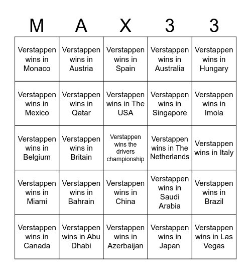 F1 2024 Bingo Card Bingo Card