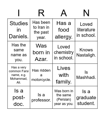 UTIRAN Nowruz 1403 Bingo! Find someone who... Bingo Card