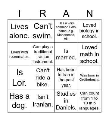 UTIRAN Nowruz 1403 Bingo! Find someone who... Bingo Card