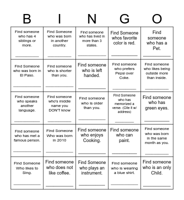 Find Someone Who Bingo Card